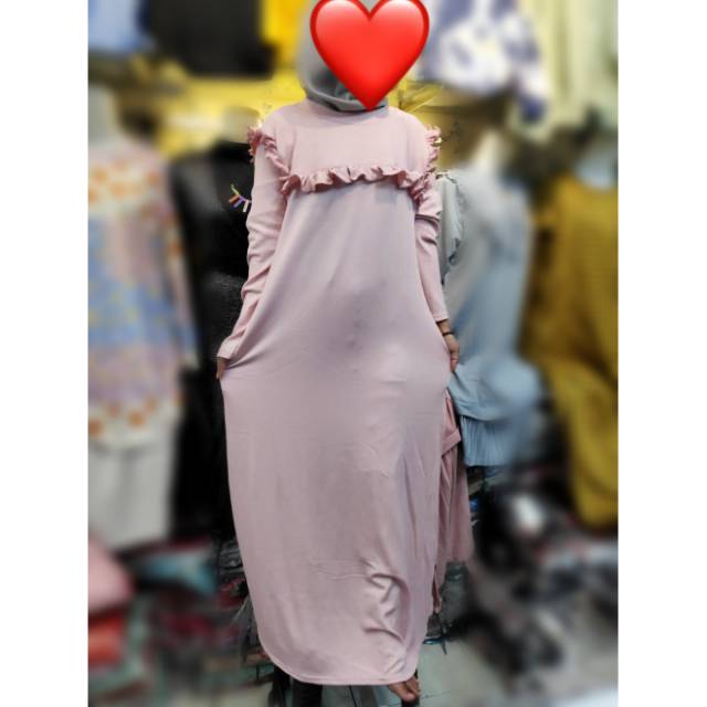 Gamis kaos rajut rempel remaja wanita polos import