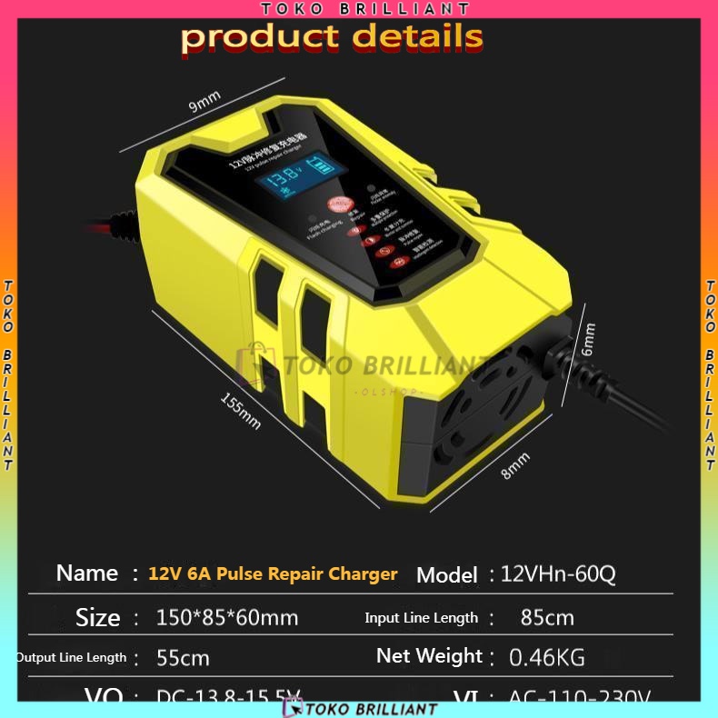 [TERBARU!!!] Charger Aki 6A 12V Mobil Carger Aki Mobil Casan Aki Alat Cas Aki Motor Carger desulfator repair aki