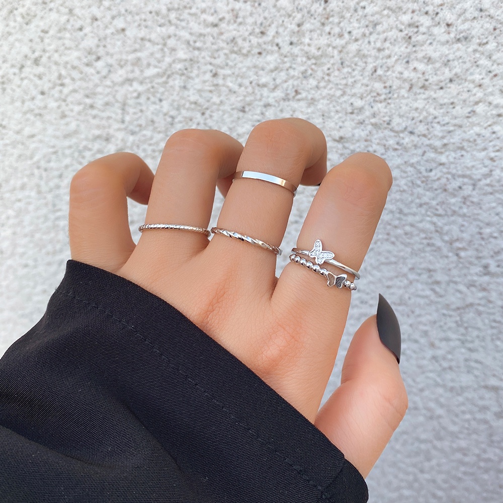 Set Cincin Knuckle Midi Model Terbuka Adjustable Desain Kupu-Kupu Gaya Punk Untuk Wanita