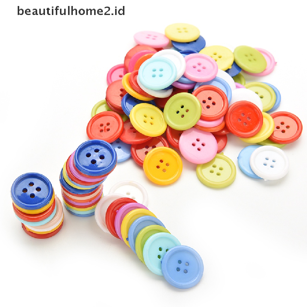 (Beautifulhome2.Id) 100pcs Kancing Bulat Bahan Plastik 5 Ukuran Untuk Kerajinan Tangan Anak Diy