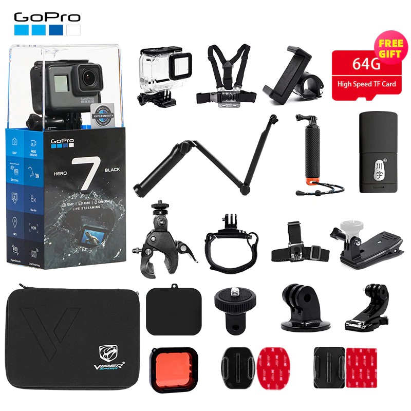 camera GoPro HERO7 Black Action Camera + Sports Accessories Kit Bundle for Hero 7 Black