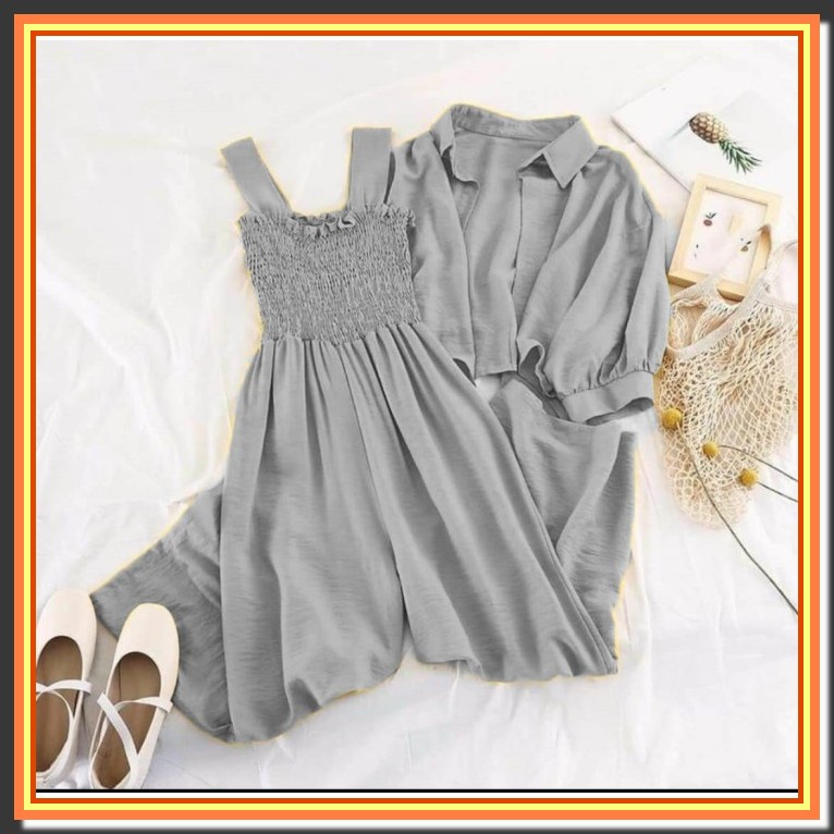 Setelan Wanita Kekinian Muslim Import One Set Wanita Korean Style XH742 Set 2In1 Jamsuit Laciela G