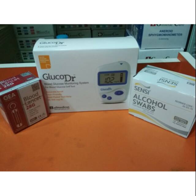 PAKET ALAT CEK GULA DARAH GLUCO DR BIO SENSOR AGM-2100 + LANCET + ALKOHOL SWAB + strip 25