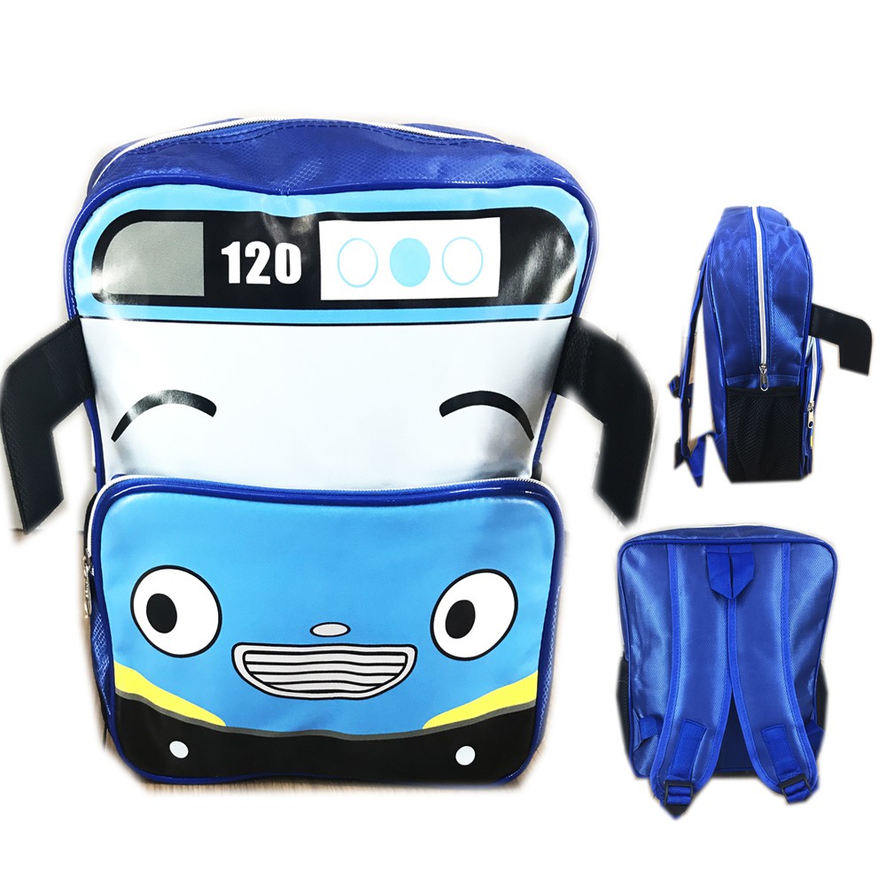 Tas Ransel Sekolah Anak TK Ta yo 3D Bentuk Kepala Bus Timbul ( Biru )