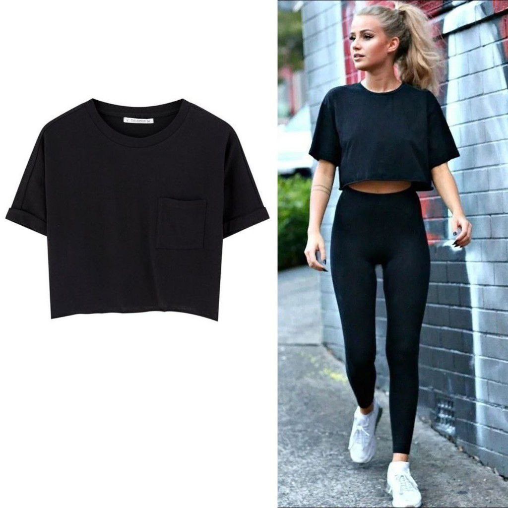 Clothing May - Kaos Crop Top Polos Kaos Distro Croptop Atasan Krop Top Wanita Cewek Viral