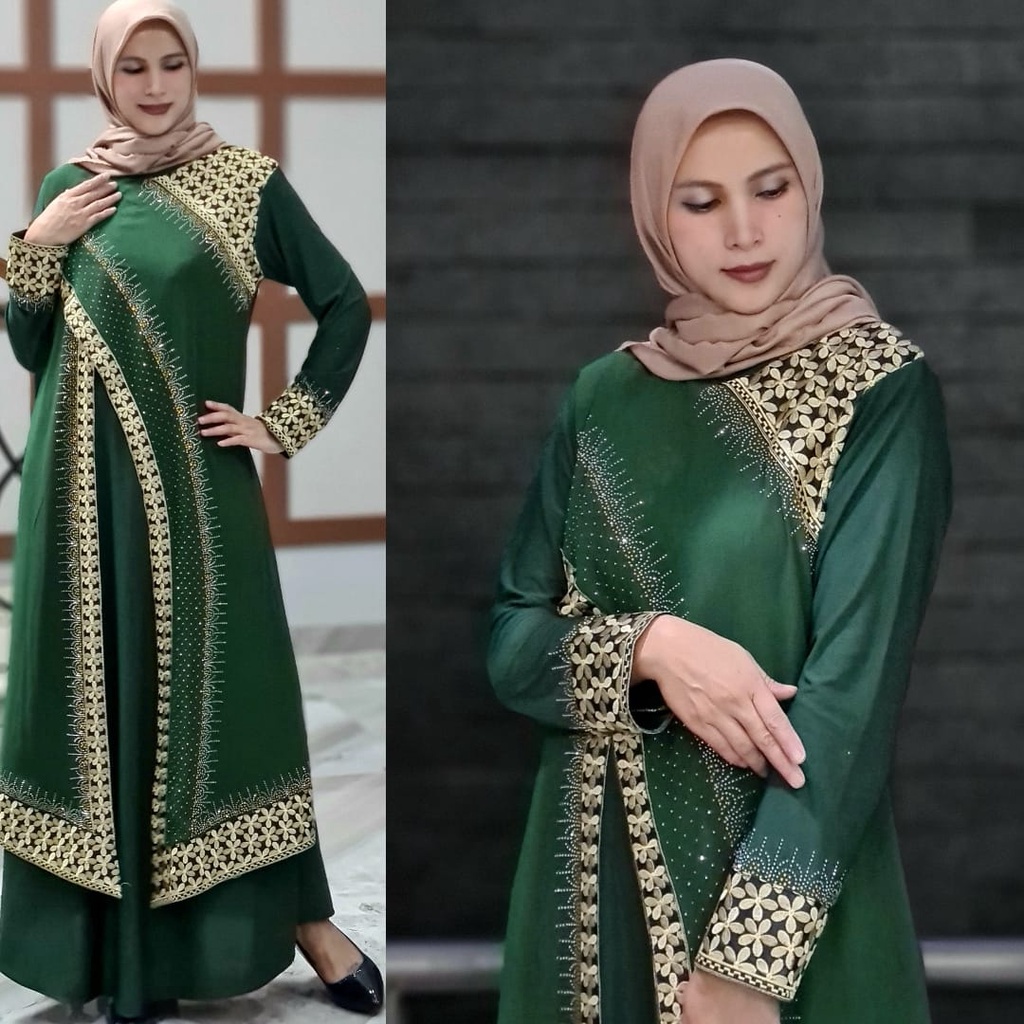 Abiyyuco - GL1030 | Gamis Abaya Turkey Hitam Elegan Turki Warna Warni Mewah Turky Terbaru  Bahan Jersey mix Ceruty dengan Bordir Renda dan Mote Swarovski