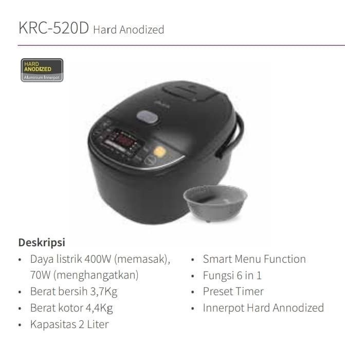 Kirin Rice Cooker Digital KRC520D 2 Liter Penanak Nasi Magic Com