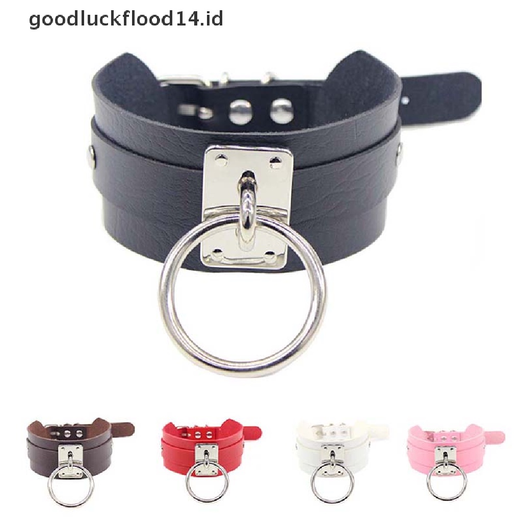 [OOID] Punk Gothic Wide PU Leather O Ring Collar Choker Necklace Women Fashion  ID