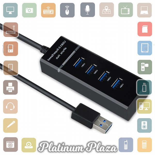 High Speed 4 Ports USB HUB 3.0 Adapter 5Gbps for Laptop PC / Notebook / Computer `60VCM2- Black