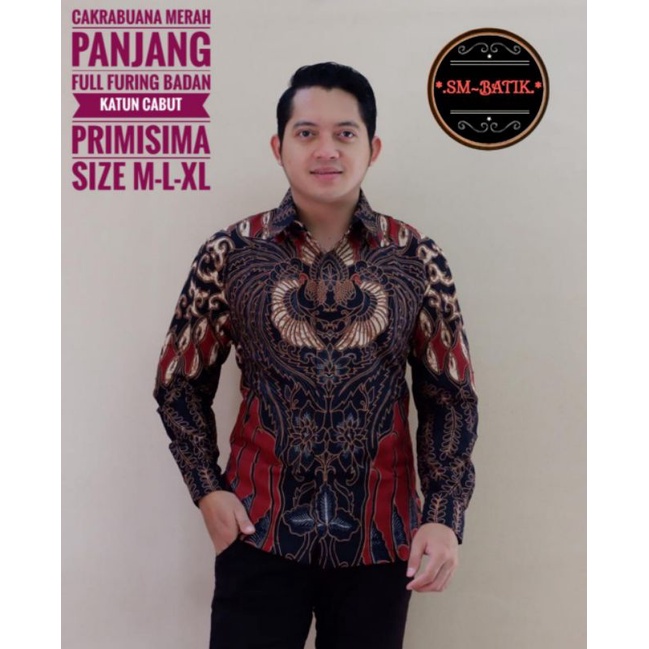 KEMEJA BATIK PRIA DEWASA MODERN CAKRA BUANA MERAH LENGAN PANJANG DAN PENDEK KATUN HALUS PRIMISIMA FU