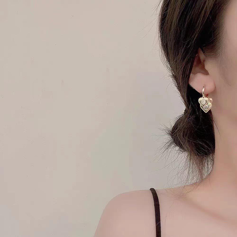 Mxbeauty Wanita Anting Hoop Trendi Eleagnt Hati Tergantung Temperamen Zirkon Menjuntai Drop Earrings