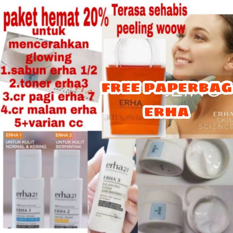 Paket cream erha mencerahkan glowing/cream dokter racikan erha 100%originalP