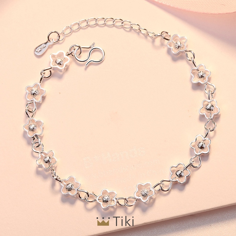 925 Perak Berbentuk Hati Rantai Gelang Bunga Bintang Liontin Korea Fashion Gelang Wanita Hadiah Ulang Tahun | TiKi-6
