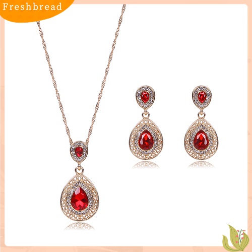 Terlaris Women's Luxury Rhinestone Oval Charm Necklace + Drop Dangle Earrings Jewelry Set