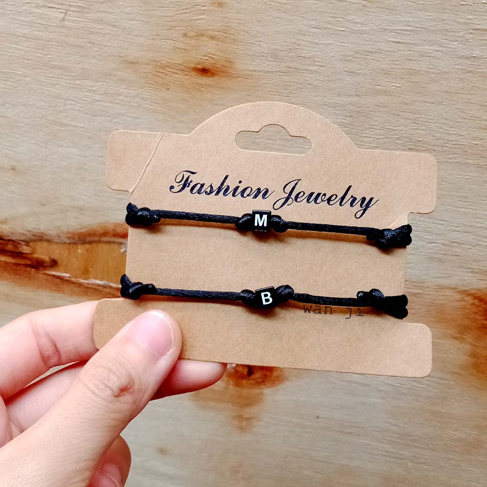  Gelang  Couple Inisial Nama  Mote Hitam Tali  Satin Cina 