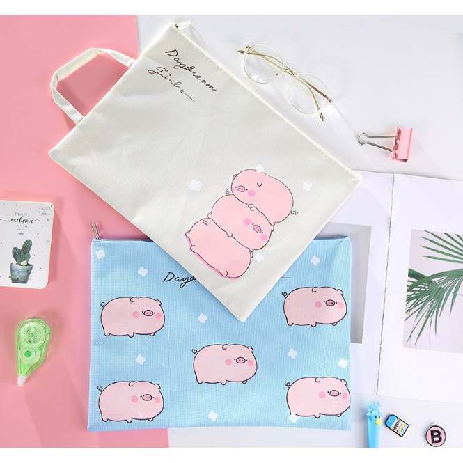 Tas Map A4 Resleting Gambar BABI PIGGY LUCU / Map Organizer Tas Serbaguna Resleting PIG Lucu Imut