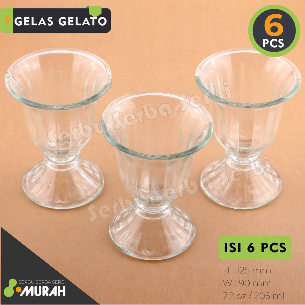 Serbu Murah - Set 6 Pcs - Gelas Kaca - Gelas Gelato - Gelas Ice Cream - Elegan - Gelas Cantik