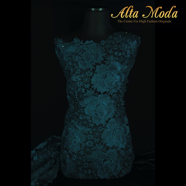 

Alta Moda Brokat Prada Mawar Besar 3D Renda Hijau Tua