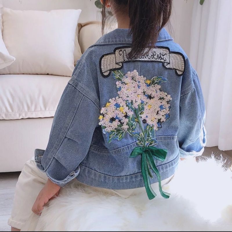 JAKET JEANS ANAK DAN DEWASA BORDIR FLOWER USIA ANAK  2TH-11TH MODEL TERBARU