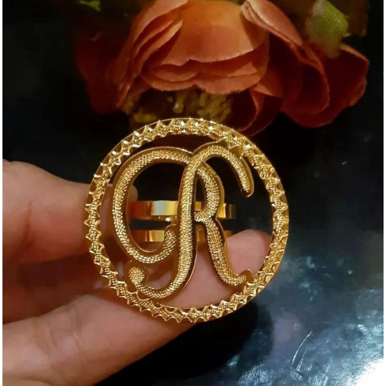 BROS RING CINCIN HIJAB CUSTOM INISIAL HURUF LAPIS EMAS BROS RING CINCIN HIJAB TEMPAH HURUF INISIAL