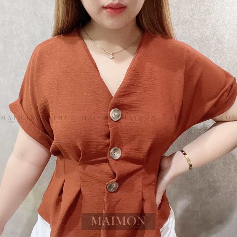 Crinkle Button Vneck Blouse | Maimon Grosir