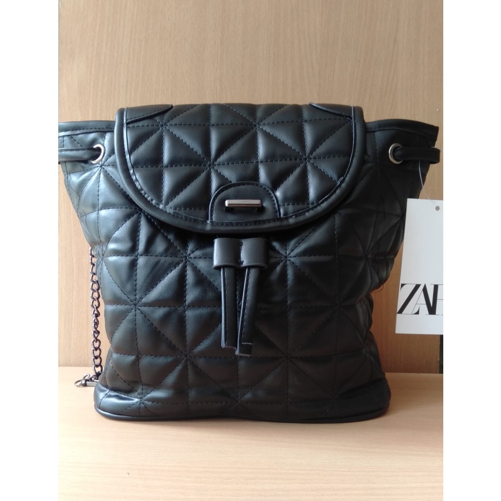 (PGBAGS)TAS RANSEL/GENDONG/BACPACK ZR MOTIF KOTAK-KOTAK BAHAN PU IMPORT/PREMIUM #166333