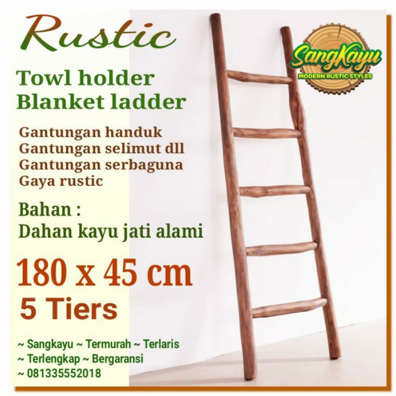 Gantungan handuk kayu towl holder rak handuk blanket ladder rustic 180