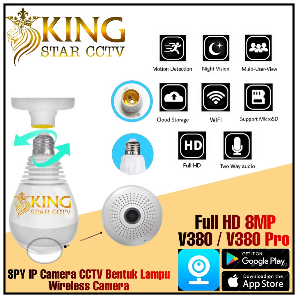 IP CAM CCTV BOHLAM LAMPU IP CAMERA V380 / V380 PRO CCTV LAMPU WIFI