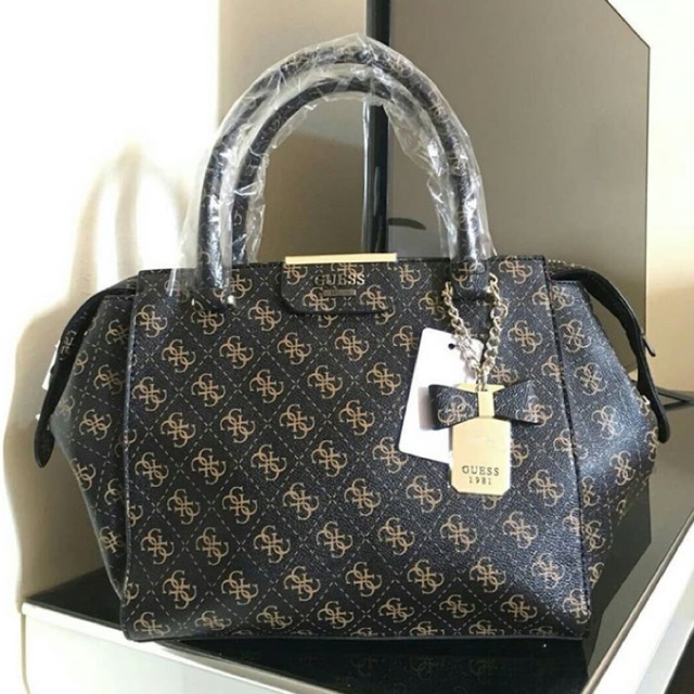 Guess Bowling signature pattern bag tas original authentic navy