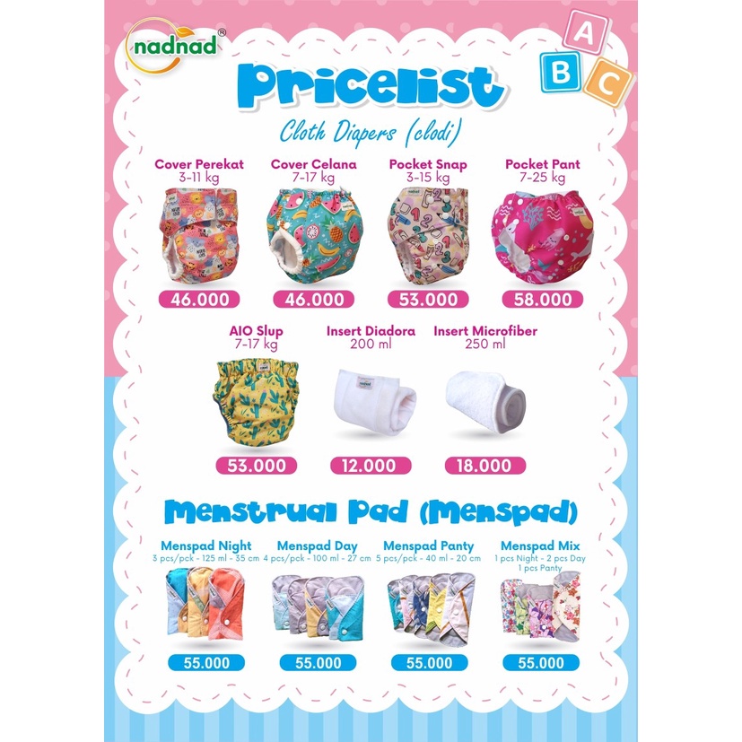 (Bisa COD) Clodi Nadnad Cloth Diaper Popok Bayi Lembut FREE KANTONG ASI