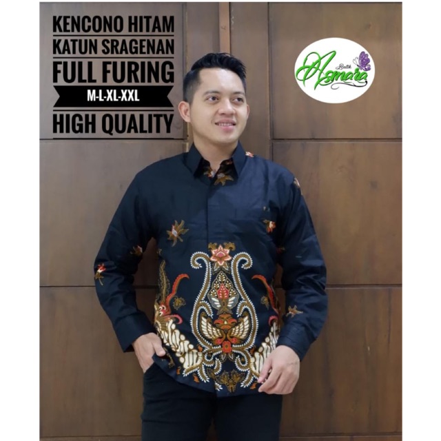 Batik Pria KENCONO HITAM Katun Halus Full Furing Termurah