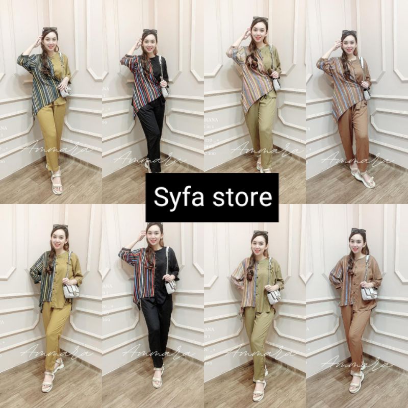 Ammara - kanzia set - Kombi set - setelan Kombi - pajamas Kombi - rayon kombinasi - rayon setelan - 