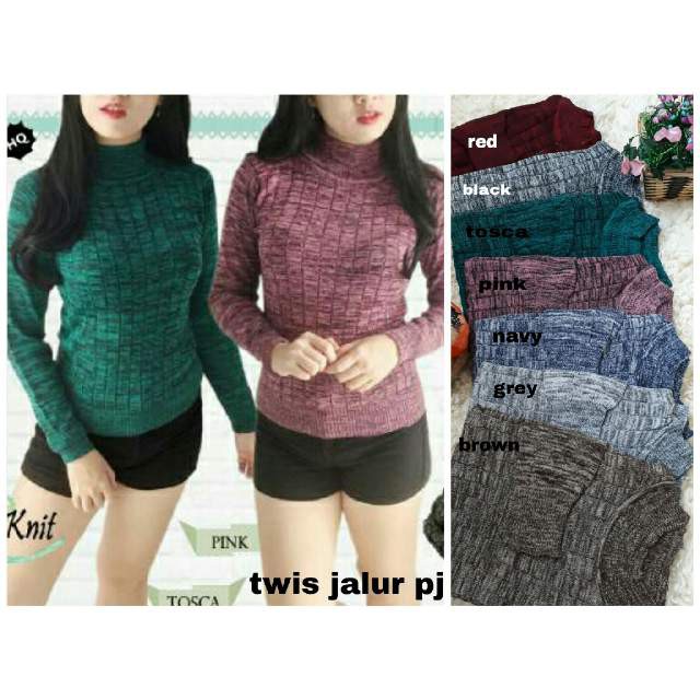 [Knit twis jalur pj RO] Blouse Wanita Rajut Varian warna