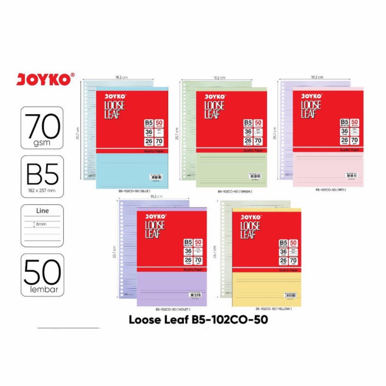 

Loose Leaf warna B5 / Color Isi Kertas File Binder Warna Joyko