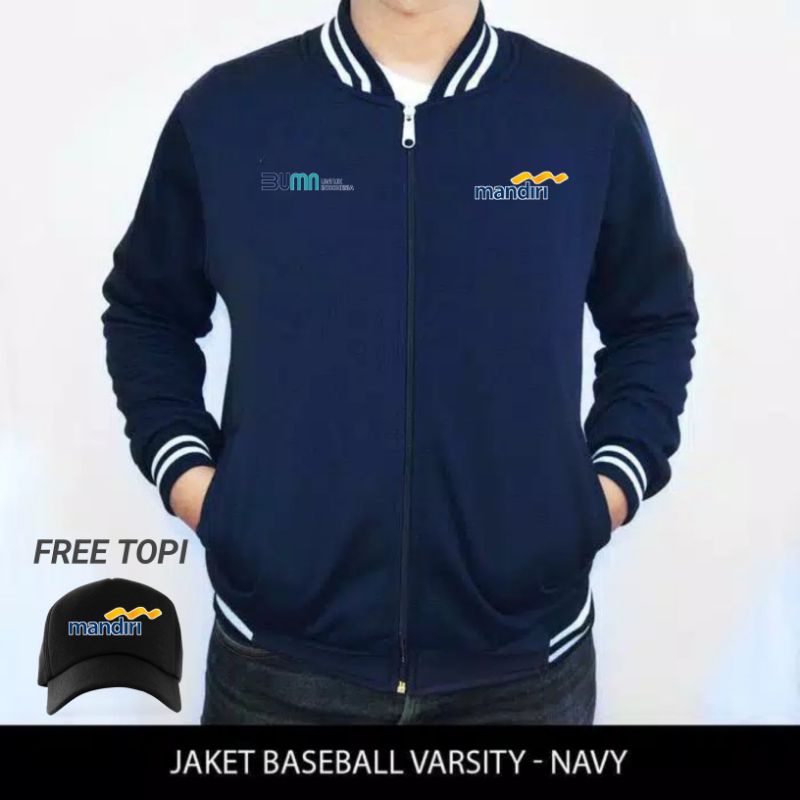 Jaket Versity Logo Bank Mandiri Free Topi
