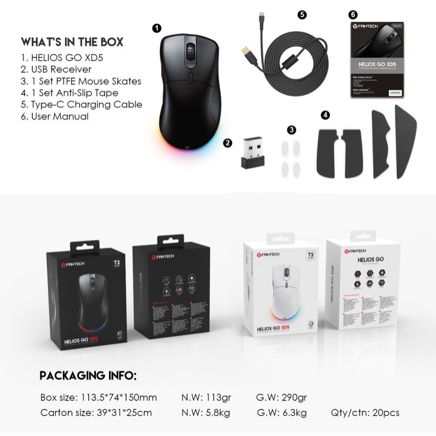 Fantech Helios XD5 GO Wireless RGB Lightweight Gaming Mouse