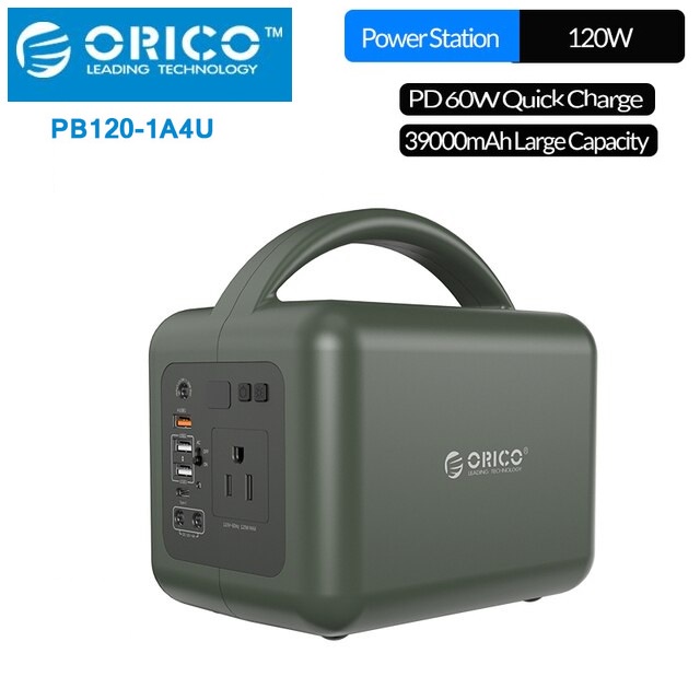 ORICO PB120-1A4U Portable Power Station 39000mAh 120W Power-On-The-Go - Power Station 39000mAh dari ORICO - Support USB-C Output/USB-A Output/DC 12V Output/AC Output