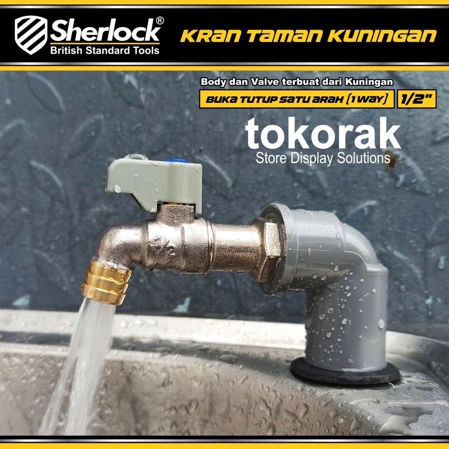 KRAN AIR TAMAN 1 WAY 1/2 INCH KUNINGAN SHERLOCK - KRAN TEMBOK CEBOL