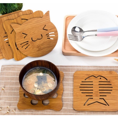 Tatakan Alas Piring Gelas Panci Bahan Kayu Anti Panas Lucu &amp; Murmer