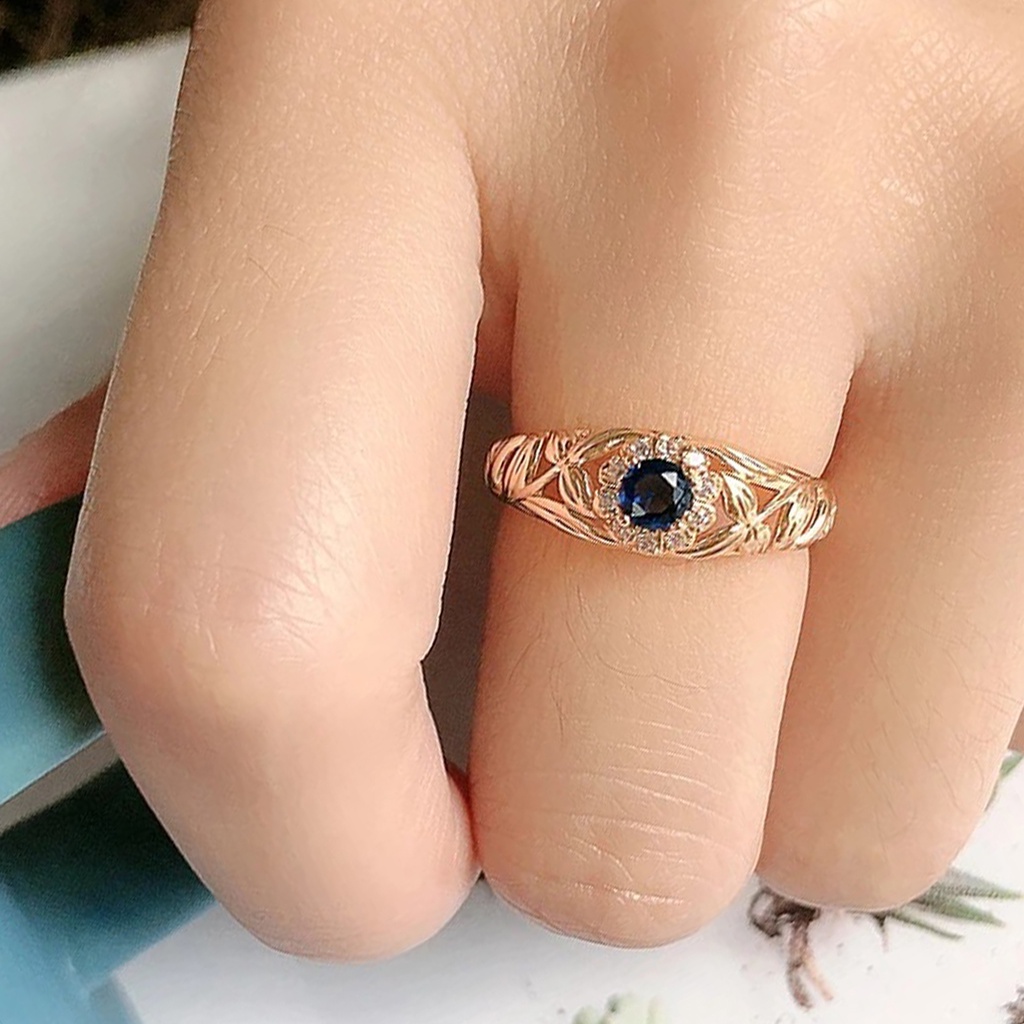 Hu Hu Hu Hu Hu Alat Bantu Pasang Kacamata♡ Cincin Wanita Model Hollow Out Hias Cubic Zirconia Biru Berkilau Tahan Lama Untuk Pernikahan