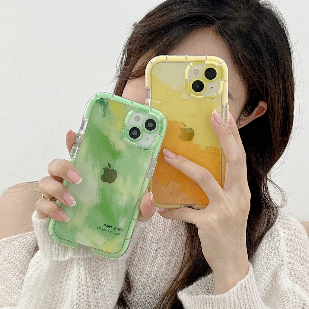 Glowing At Night Soft Case iP iPhone 11 12 13 14 Pro Max X XS XR Max Green &amp; Yellow Gradient Watercolor Casing Apple