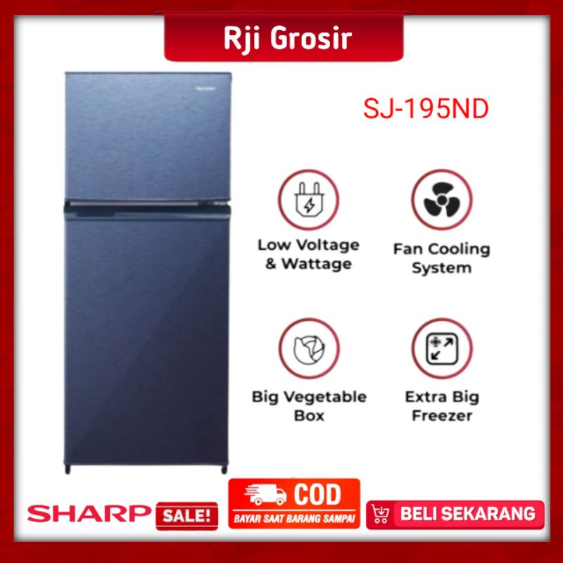 KULKAS SHARP SJ 195 MD LEMARI ES 2 PINTU SJ195MD SJ 195MD Lemari es  Low watt 2 pintu kulkas SHARP big vegetable box sharp 152 Liter