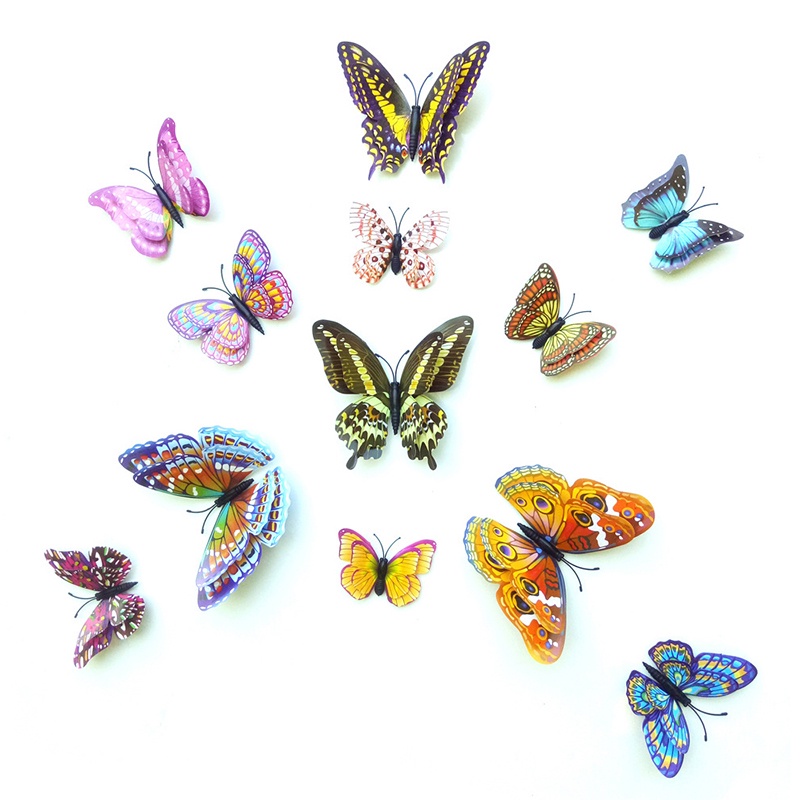 12pcs Stiker Dinding Decal Model Mural Desain Butterfly 3D, Dapat Dicopot