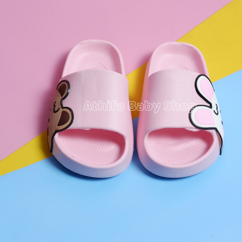 Sandal Slop Flip Flop Anak Perempuan Selop Anak-anak Cewe Cewek Sendal Bayi Balita Karakter Kelinci Beruang Panda Lucu Usia 1 2 3 4 5 Tahun Size 24-29 -Dulux 386D-