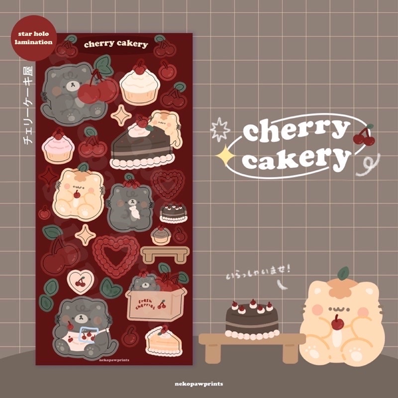 

nekopawprints: cherry cakery kiss cut peel off stickers — polcos deco and bujo sticker