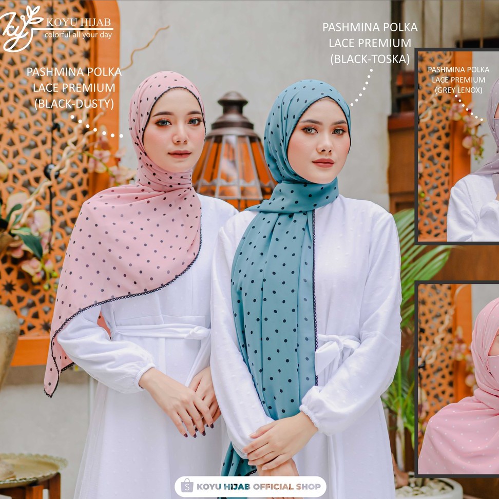 Koyu Hijab Pasmina Lace Polkadot Premium Hot Sale