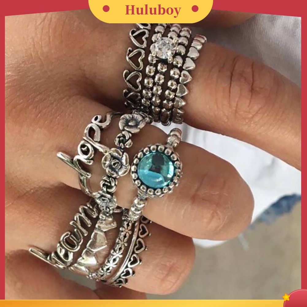 Hu Hu Hu Hu Hu Alat Bantu Pasang Kacamata♡ 11pcsset Cincin Knuckle Desain Hati Hollow Hias Zircon Untuk Wanita