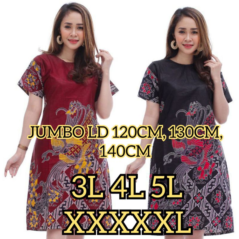 DRESS S M L XL XXL XXXL 3L XXXXL 4L XXXXXL 5L LD 120 130 140CM LENGAN PENDEK BATIK MOTIF TULIP MURAH