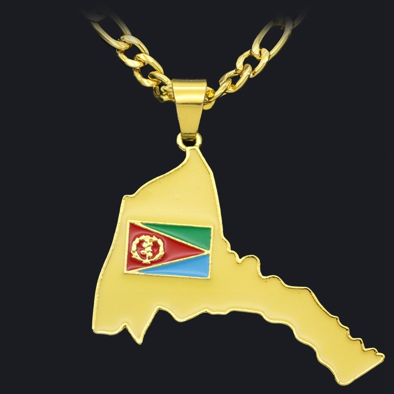 Kalung Liontin Peta Eritrean Lapis Emas 18k Gaya Hip Hop Untuk Pria