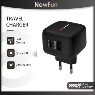 NewFun NFC04 Kepala Charger Quick Charger QC3.0 Type-C and USB 20W PD Fast Charge Travel Charger
